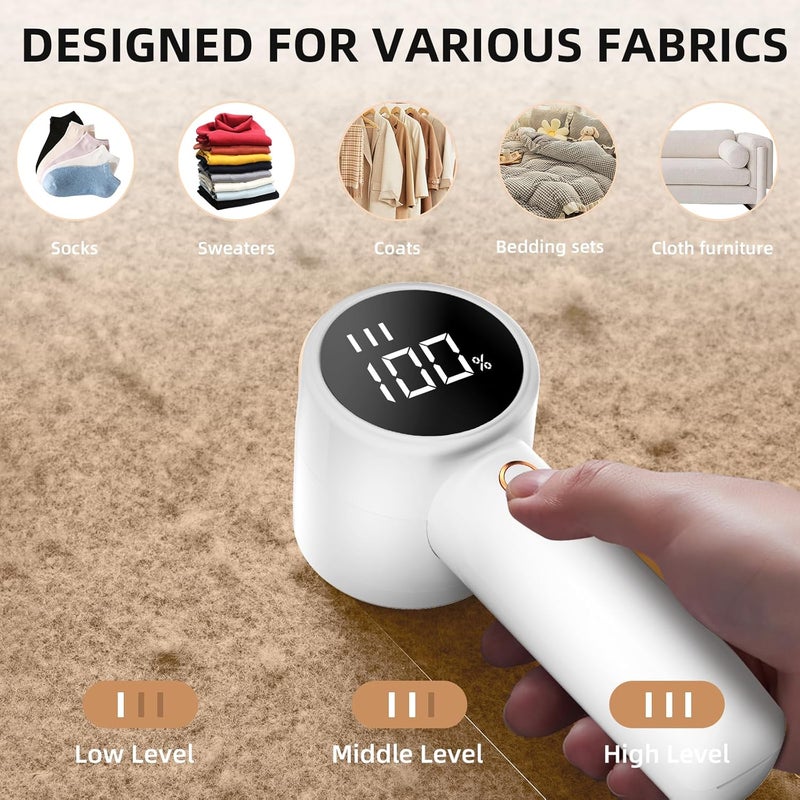 Peiyuu Fabric Shaver, Lint Remover Rechargeable, Electric Portable Sweater Defuzzer with 3 Speeds, 6 Leaf Blades, Digital LED Display to Remove Pilling for Clothes, Furniture, Sweater, Couch, Blanket - Image 5